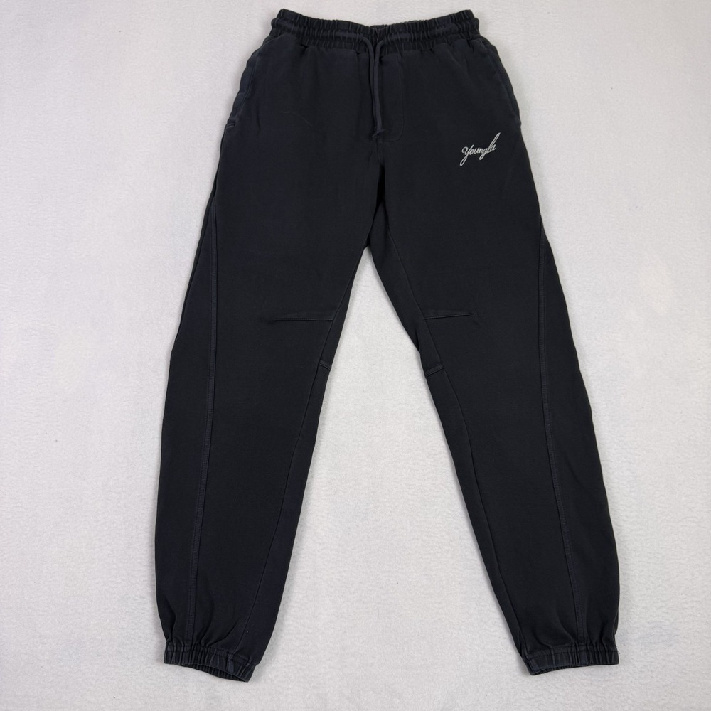 YoungLA 2038 Blackout Script Sweatpants Mens‎ Small Black Baggy Joggers Y2K
